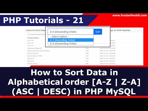 How to Sort Data using Alphabetical order [a-z | z-a] (ASC | DESC) in PHP MySQL | PHP Tutorials - 21